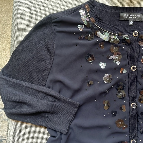 Vintage Floral Paillettes Sequin Cardigan, Size: 1X circa 2008 - Picture 10 of 17